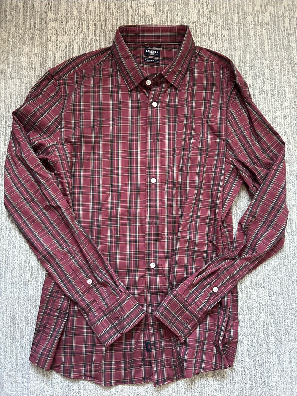 Faherty Men's Burgundy Plaid Long-Sleeve Button-Down Shirt